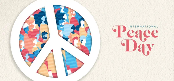世界平和の日グリーティング カード イラスト 特別な休日のお祝いの一緒に多様なグループ 国際社会の支援のコンセプトです Eps10 ベクトル — ストックベクタ