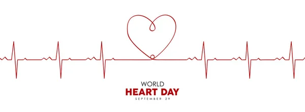 Wereld Hart Dag Web Banner Afbeelding Van Rode Heartbeat Lijn — Stockvector
