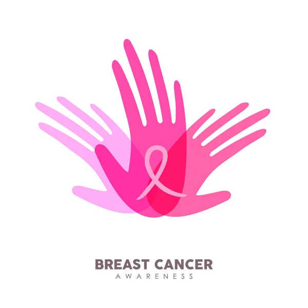 ヘルプと統一のための乳房癌意識図 ピンクの女性の手 一緒にグループ慈善団体や社会福祉の概念 Eps10 ベクトル — ストックベクタ
