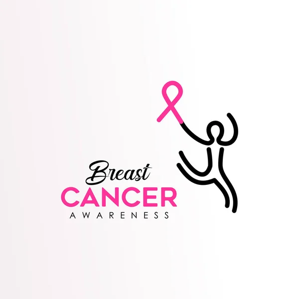 生存者の女性の健康のため乳房がん月間タイポグラフィの引用記号をサポートします ピンクのリボン少女アウトライン シルエット アイコンとテキスト Eps10 ベクトル — ストックベクタ