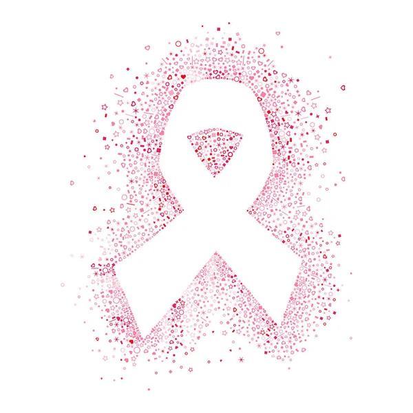 乳房がん月間イラスト サバイバー女性と健康をサポートします ピンクのリボンの図形から分離背景に幾何学的なアウトラインのアイコン Eps10 ベクトル — ストックベクタ