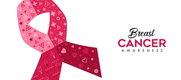 乳腺癌宣传月网页横幅插图为爱和健康支持 粉红色丝带的形状由可爱的抽象线图标与文本引述 Eps10 — 图库矢量图片