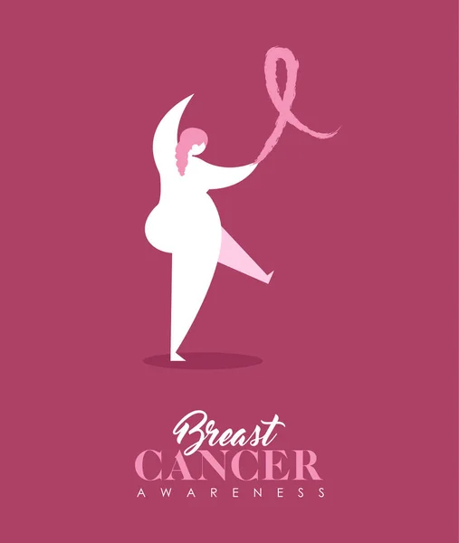 Breast Cancer Awareness Illustration Woman Silhouette Pink Ribbon Text Quote — Stock Vector