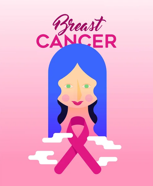 Cancro Seno Consapevolezza Mese Illustrazione Speranza Assistenza Sanitaria Giovane Donna — Vettoriale Stock