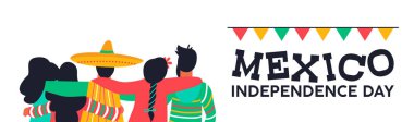 Meksika mutlu bağımsızlık günü resimde arka plan ile alıntı metin. Meksika farklı insanlar grup tipik giysili kutlamak birlikte 16 Eylül ulusal parti.