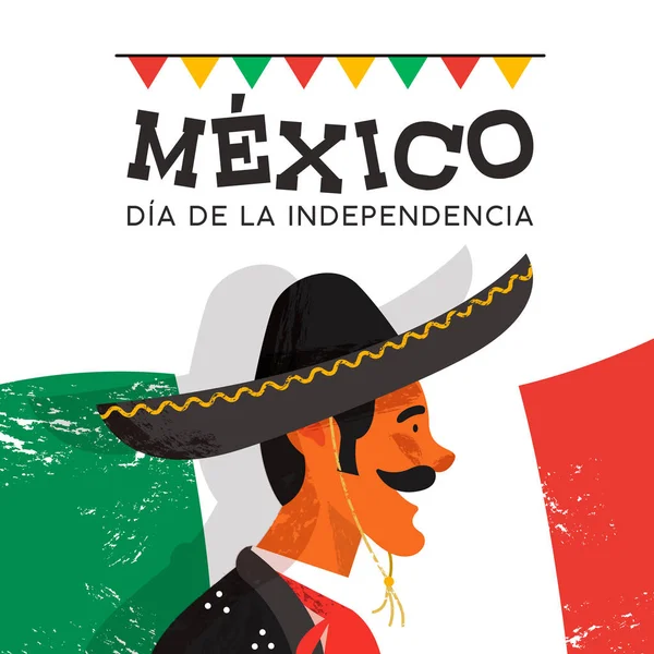 Meksika Bağımsızlık Günü Geleneksel Mariachi Karakter Gösterimi Meksika Adam Fötr — Stok Vektör