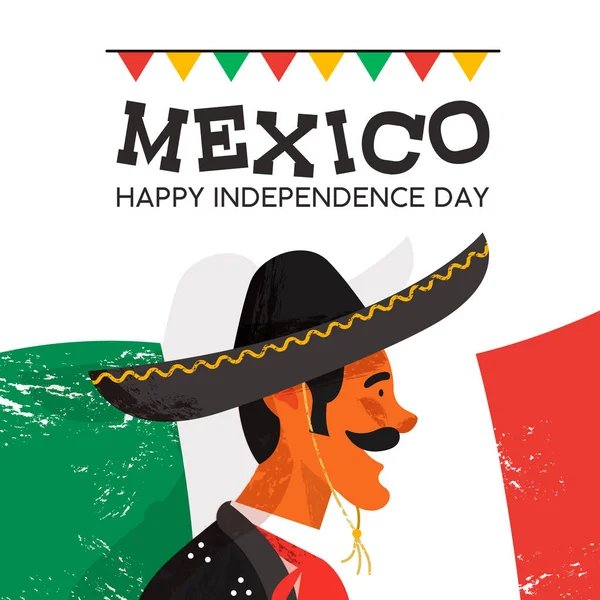 Meksika Bağımsızlık Günü Geleneksel Mariachi Karakter Gösterimi Meksika Adam Fötr — Stok Vektör