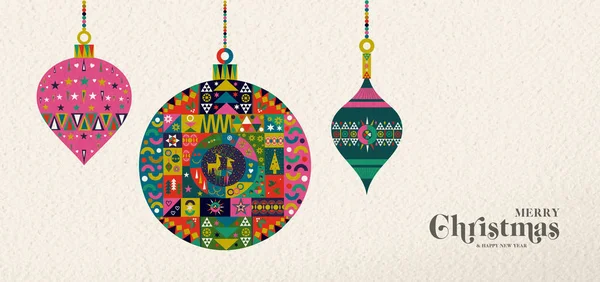 圣诞快乐新年佳节民俗艺术横幅插图 斯堪的纳维亚装饰摆设装饰 传统几何形状的喜庆色彩 Eps10 — 图库矢量图片