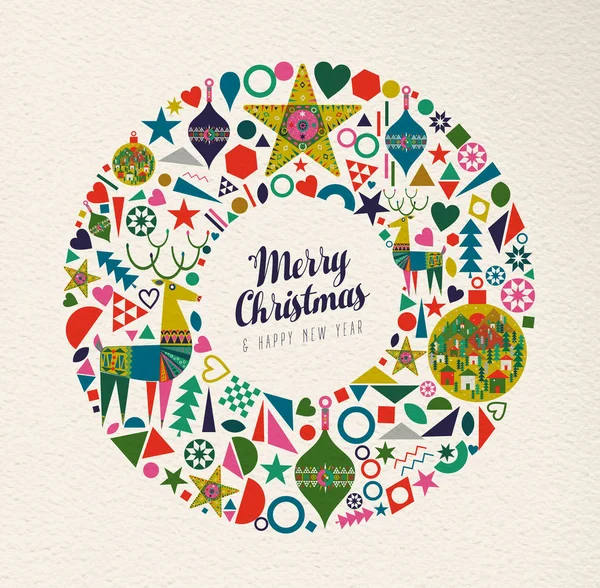 Feliz Navidad Feliz Año Nuevo Ilustración Tarjetas Arte Popular Iconos — Archivo Imágenes Vectoriales