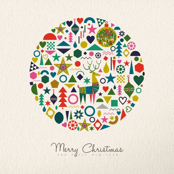 Merry Christmas Happy New Year Holiday Folk Art Card Illustration — Stock Vector