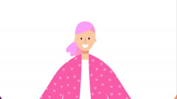 Breast Cancer Awareness Month Animation Happy Women Friend Group Together — Stock Video