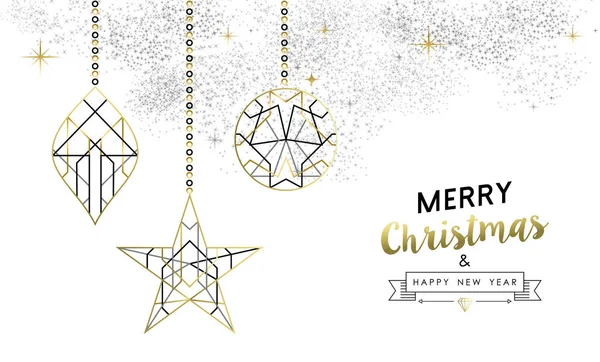 Merry Christmas Happy New Year Elegant Outline Geometry Style Art — Stock Vector