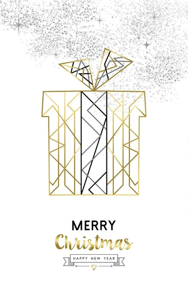 Merry Christmas Happy New Year Santa Cadeau Overzicht Gold Art — Stockvector