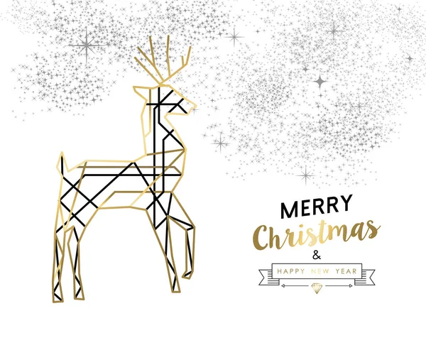 Merry Christmas Gelukkig Nieuwjaar Goud Wit Herten Overzicht Art Decostijl — Stockvector