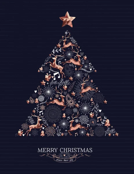 Joyeux Noël Rétro Conception Carte Vœux Avec Cuivre Bas Rennes — Image vectorielle