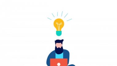 Sosyal ağ dünya bağlantı 2d kavramı animasyon, serbest web proje online için laptop ile yaratıcı adam teleworks. Ev iş fikri ya da mesafe öğrenme. Eps10 vektör.