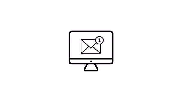 シンプルなアウトライン スタイルのコンピューター電子メールの概念 アニメーション ビジネス レター オフィス メーリングまたは 映像でソーシャル ネットワーク アプリのメール通知と — ストック動画