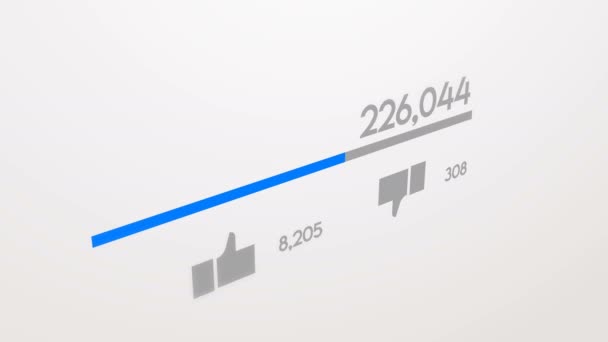 视频视图和类似的计数器栏 社交网络应用程序 动画的拇指向上图标增长到100万视图 追随者数字或流行的帖子概念在4K 视频质量 — 图库视频影像