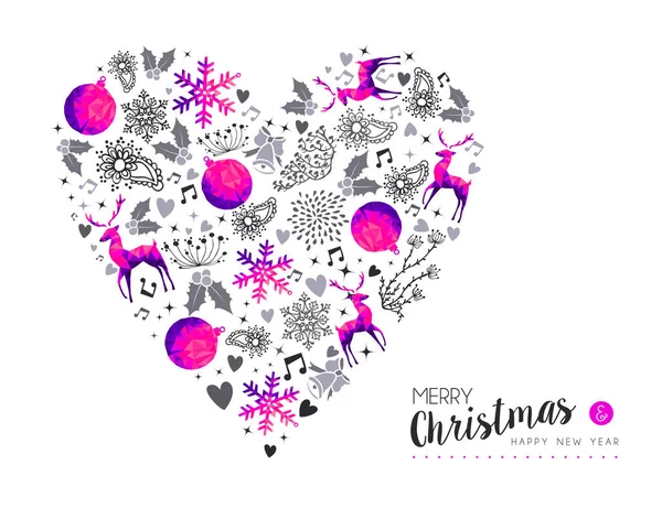 Merry Christmas Happy New Year Greeting Card Love Design Pink — Stock Vector