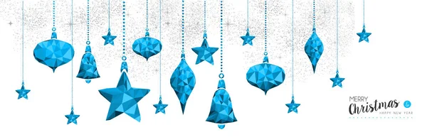 メリー クリスマス新年あけましておめでとうございますエレガントなイラスト青低ポリ星安物の宝石飾り装飾スタイルで クリスマス カードやクリスマス ポスター Web に最適です Eps10 ベクトル — ストックベクタ