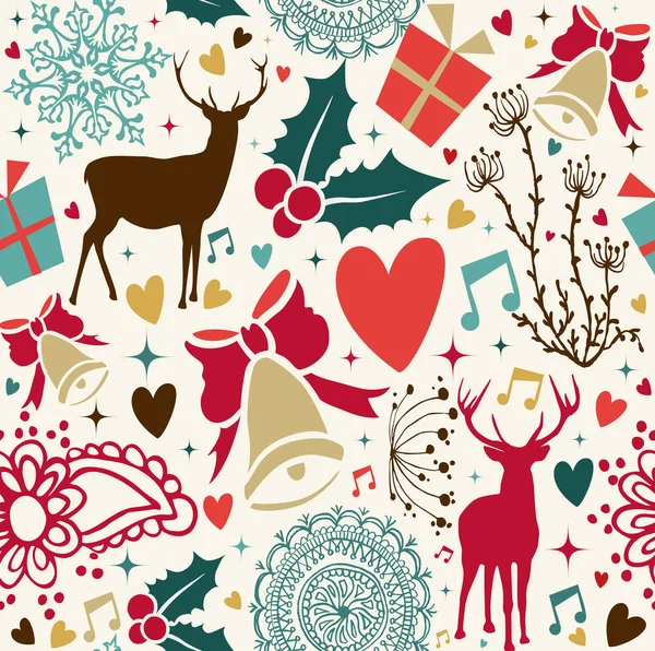 Joyeux Motif Vintage Noël Sans Couture Avec Des Formes Cerfs — Image vectorielle