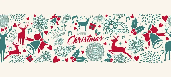 Feliz Natal Vintage Web Banner Com Veado Sem Costura Fundo — Vetor de Stock