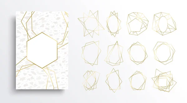 豪华黄金和白色卡片背景集 金色框架收藏艺术装饰风格与大理石石材质地 精美的邀请或高级产品模板设计 Eps10 — 图库矢量图片