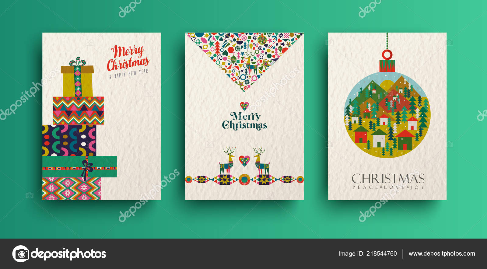Feliz Natal Férias Folclórica Coleção Cartões Arte Conjunto Modelos Pilha  imagem vetorial de © cienpies #218544760