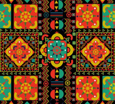 Renkli patchwork ile Dikişsiz desen döşemesi. Retro boho halk çok renkli çiçek dekorasyon desen. Sonsuz adam seramik karo, duvar kağıdı, linolyum, tekstil, web sayfası arka planı için kullanılabilir. Eps10 vektör.