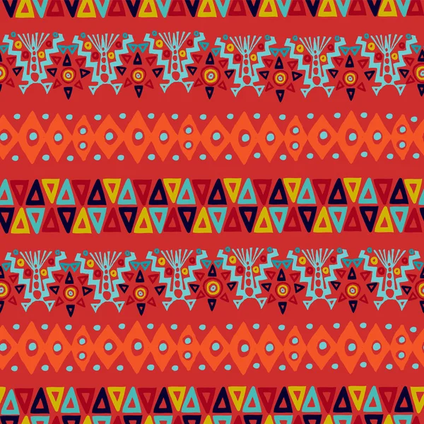 Ethnic Boho Tribal Style Seamless Pattern Background Colorful Folk Shapes — Stock Vector