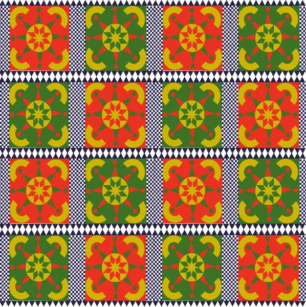 Hladké Dlaždice Barevný Patchwork Vintage Vícebarevná Vzor Květinové Dekorace Nekonečné — Stockový vektor