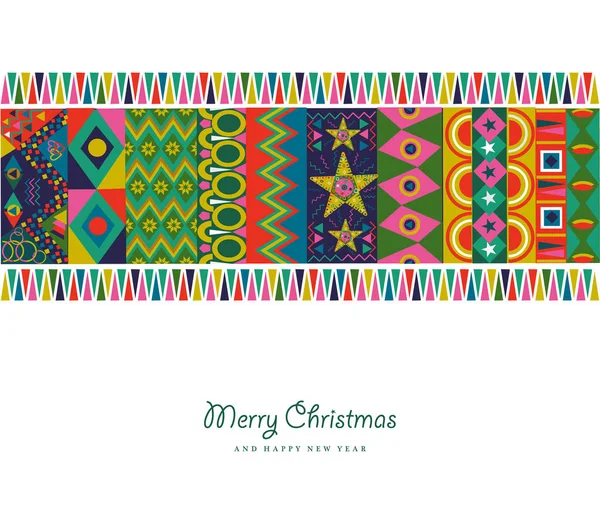 圣诞快乐贺卡插图 抽象波希米亚民俗风格装饰与五颜六色的几何形状在节日色彩 Eps10 — 图库矢量图片