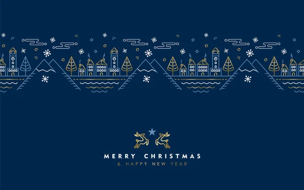 Veselé Vánoce Šťastný Nový Rok Zlaté Pozdrav Card Stylu Osnovy — Stockový vektor