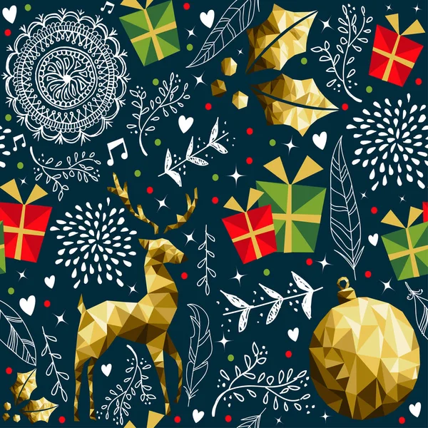 Веселый Рождественский Узор Тюленей Золотым Северным Оленем Xmas Украшение Фона — стоковый вектор