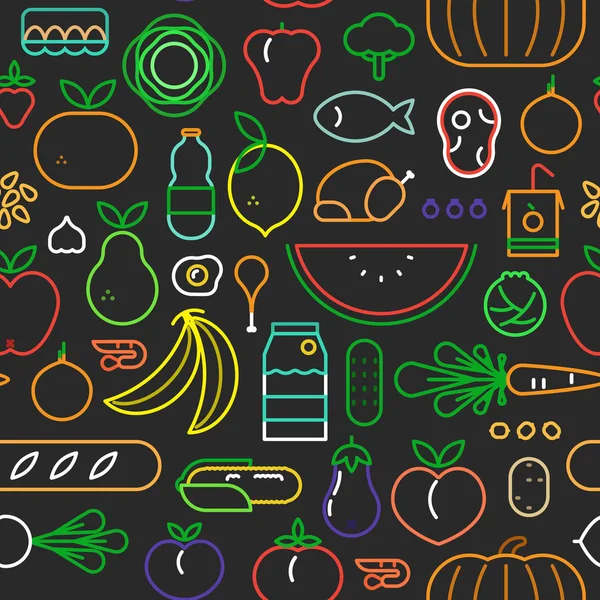 Food Icon Seamless Pattern Colorful Outline Style Symbols Healthy Eating — Stock Vector