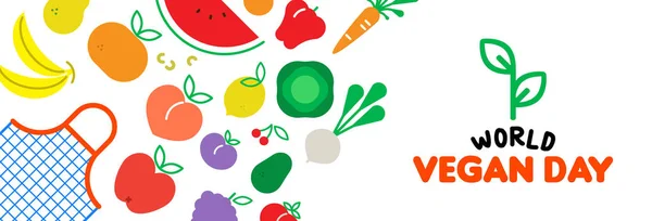 Illustration Bannière Web Journée Mondiale Végétalienne Pour Régime Alimentaire Spécial — Image vectorielle