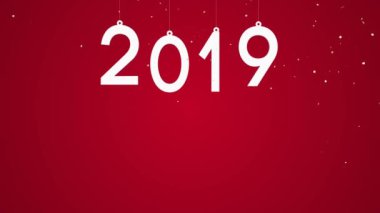Kırmızı yeni yıl 2019 parti ekran kartı animasyon konfeti patlama ile. Gece yarısı eve hareket grafik arka plan kutlama olay için. 4k tatil görüntüleri tebrik.