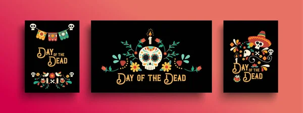 Día Tarjeta Felicitación Muerta Conjunto Para Celebración Tradicional Cultura Mexicana — Archivo Imágenes Vectoriales