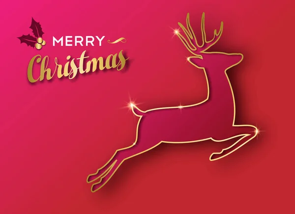Merry Christmas Gold Luxury Holiday Gratulationskort Hjorthuvud Siluett Tillverkad Gyllene — Stock vektor