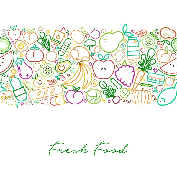 Fresh Food Greeting Card Illustration Nutrition Healthy Diet Colorful Outline — Stock Vector