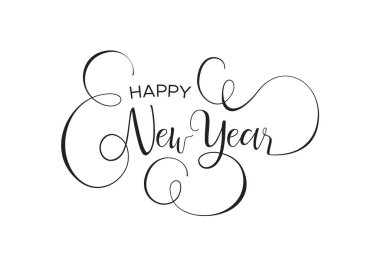 Mutlu yeni yıl kaligrafi tebrik kartı veya parti davetiyesi illüstrasyon, el yazısı tipografi metin alıntı. Zarif tatil ileti arka planını.