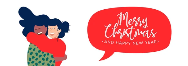 Feliz Natal Feliz Ano Novo Web Banner Ilustração Duas Mulheres —  Vetores de Stock