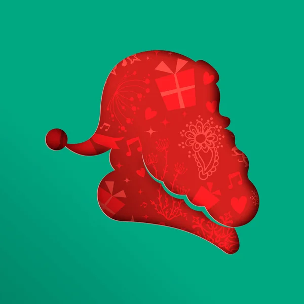 Modèle Carte Vœux Noël Découpage Silhouette Tête Père Noël Découpé — Image vectorielle