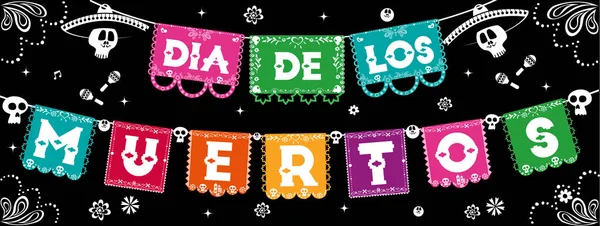 Illustration Bannière Jour Mort Langue Espagnole Pour Célébration Traditionnelle Mexicaine — Image vectorielle
