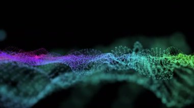 Modern parçacık dalgası kafes döngü arka plan, teknoloji kavramı kalıp. Renkli fütüristik parçacıklar sunu veya ekran koruyucu için yüzer. 4 k loopable animasyon görüntüleri soyut.