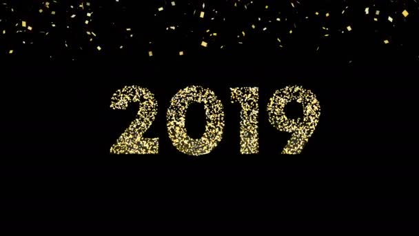 Guld Nytt 2019 Motion Graphics Animation Med Fyrverkeri Explosion Och — Stockvideo