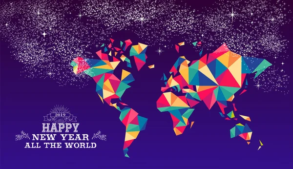 Feliz Año Nuevo Todo Mundo 2019 Tarjeta Felicitación Mundial Diseño — Archivo Imágenes Vectoriales