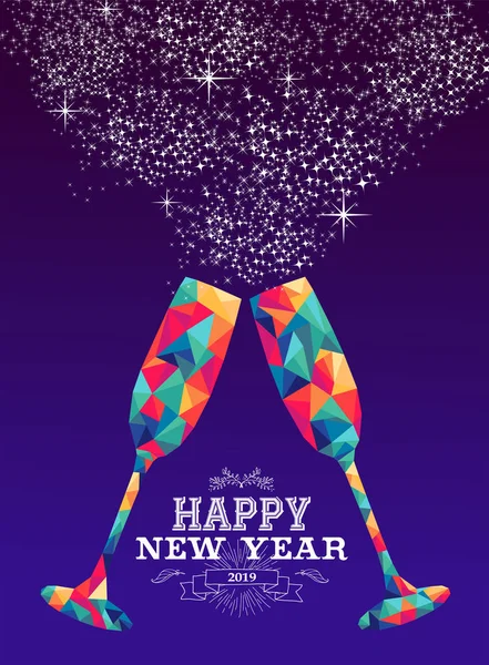 Feliz Año Nuevo 2019 Tarjeta Felicitación Vacaciones Diseño Póster Con — Vector de stock