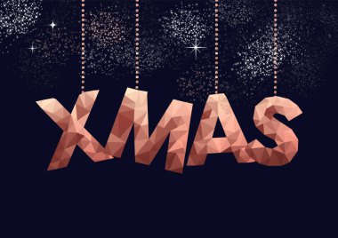 Neşeli Noel bakır tipografi hipster üçgen düşük poli tarzda imzala. İdeal Noel tebrik kartı veya zarif tatil parti davetiyesi. 