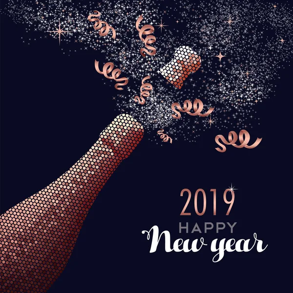 Новым 2019 Годом Роскошная Медная Бутылка Шампанского Старинном Стиле Идеально — стоковый вектор
